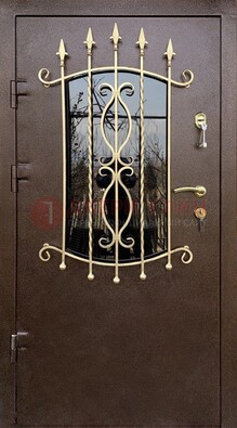 Стальная дверь Порошок со стеклом и ковкой для дома ДСК-280 в Краснодаре