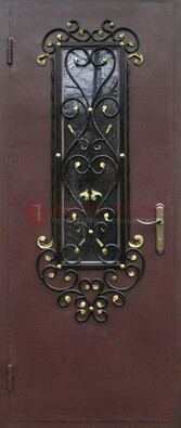 Простая металлическая дверь с Порошком стеклом и ковкой ДСК-281 в Краснодаре