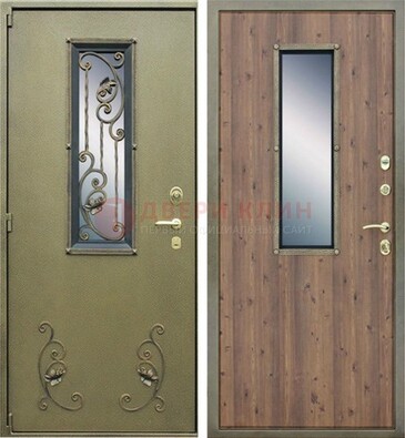 Офисная железная дверь со стеклом и ковкой ДСК-44 в Краснодаре