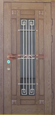 Стандартная железная дверь со стеклом темным и ковкой ДСК-5 в Краснодаре