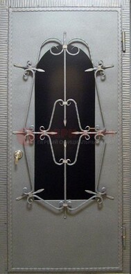 Железная дверь со стеклом и ковкой ДСК-74 для каркасного дома в Краснодаре