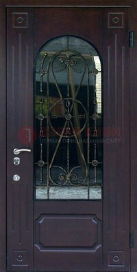 Стальная дверь со стеклом и ковкой ДСК-80 в загородный дом в Краснодаре