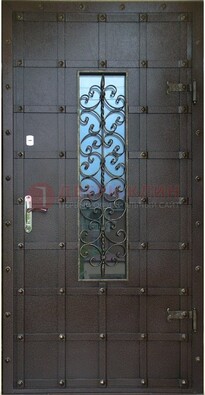 Стальная дверь со стеклом и ковкой ДСК-84 с утеплением в Краснодаре