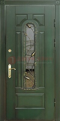 Железная дверь со стеклом и ковкой ДСК-9 для офиса в Краснодаре