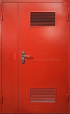 Красная железная техническая дверь с вентиляционными решетками ДТ-4 в Краснодаре