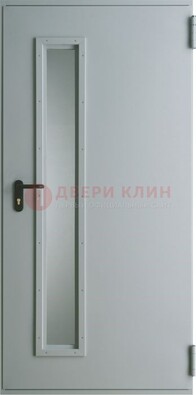 Белая железная противопожарная дверь со вставкой из стекла ДТ-9 в Краснодаре