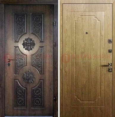 Железная коричневая дверь с виноритом и Золотой дуб внутри ДВТ-101 в Краснодаре