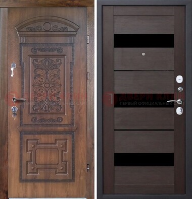 Стальная коричневая филенчатая дверь с виноритом и темной МДФ ДВТ-122 в Краснодаре