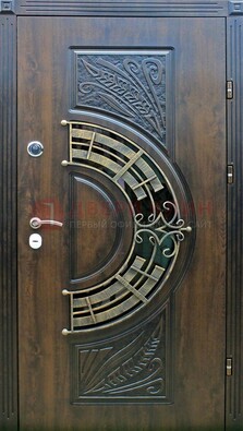 Металлическая филенчатая дверь с виноритом и стеклом ДВТ-144 в Краснодаре