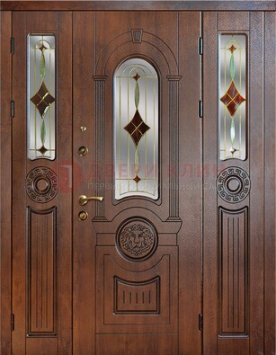 Парадная полуторная дверь с виноритом и витражом ДВТ-172 в Саратове