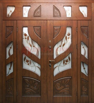 Элитная двухстворчатая дверь с витражным стеклом ДВТ-173 в Краснодаре