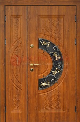Входная дверь цвета золотой дуб с виноритом и ковкой ДВТ-176 в Краснодаре