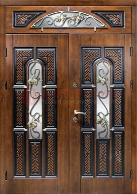 Входная двухстворчатая дверь с виноритом и ковкой ДВТ-183 в Краснодаре