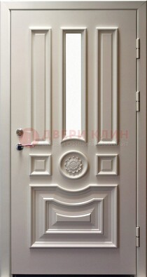 Белая уличная дверь с виноритом и стеклом ДВТ-201 в Краснодаре