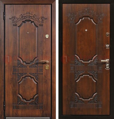Коричневая железная дверь с виноритом и узором ДВТ-211 в Краснодаре