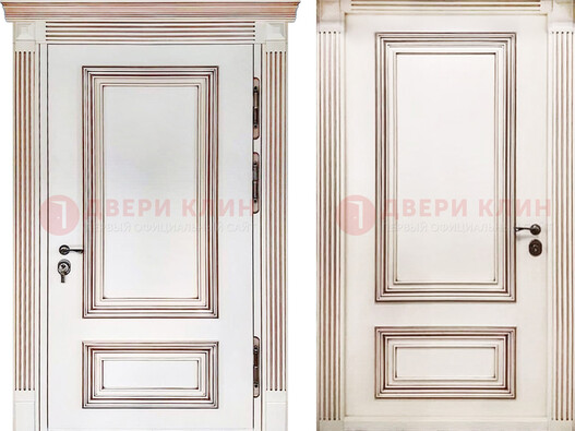 Белая металическая дверь с виноритом для дома ДВТ-239 в Краснодаре