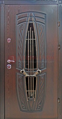 Стальная коричневая дверь с виноритом и МДФ ДВТ-83 в Кингисеппе