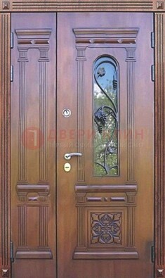 Железная коричневая филенчатая дверь с виноритом и МДФ ДВТ-85 в Краснодаре