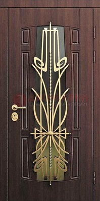 Железная темная дверь с виноритом и МДФ со стеклом ДВТ-86 в Краснодаре