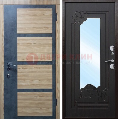 Светлая металлическая дверь c фрезерованной МДФ с зеркалом ДЗ-103 в Мурино