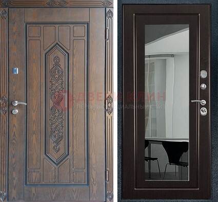 Уличная коричневая дверь c виноритом и МДФ Венге с зеркалом ДЗ-116 в Краснодаре