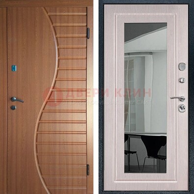 Коричневая железная дверь c виноритом и  МДФ Белый дуб с зеркалом ДЗ-118 в Краснодаре