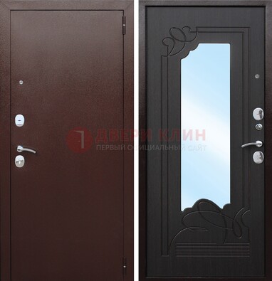 Коричневая стальная дверь с зеркалом ДЗ-18 в Краснодаре
