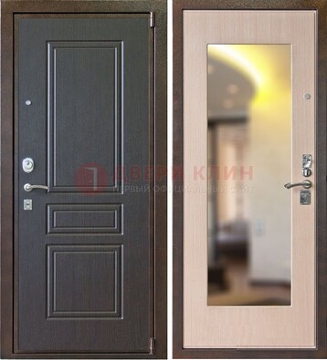 Коричневая стальная дверь с зеркалом МДФ внутри ДЗ-27 в Краснодаре