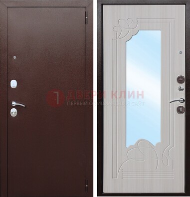 Коричневая металлическая дверь с зеркалом МДФ внутри ДЗ-33 в Краснодаре