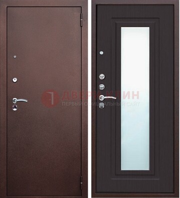 Коричневая металлическая дверь с зеркалом ДЗ-43 в Волгограде