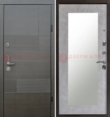 Серая входная дверь с МДФ панелью и зеркалом внутри ДЗ-51 в Краснодаре