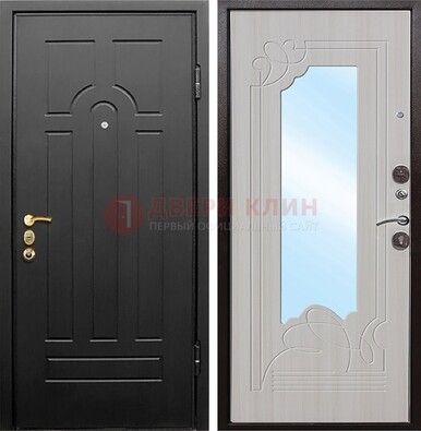 Темная входная дверь с МДФ Беленый дуб и зеркалом ДЗ-58 в Краснодаре