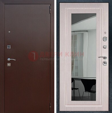 Входная дверь с порошковым напылением Медный антик/Белый дуб с зеркалом ДЗ-63 в Краснодаре