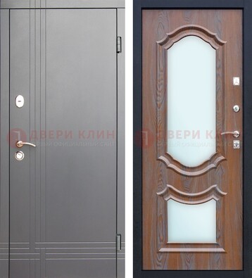 Серая входная дверь со светлой МДФ и зеркалами внутри ДЗ-77 в Краснодаре