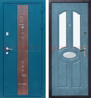 Голубая металлическая дверь МДФ с тремя зеркальными вставками ДЗ-78 в Краснодаре