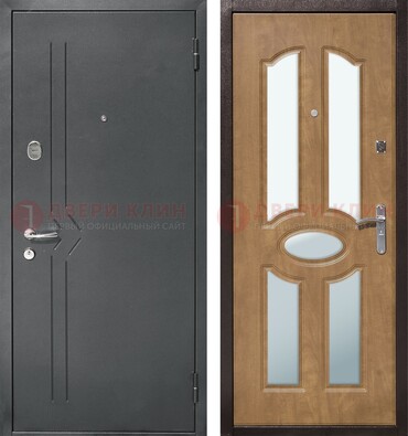 Железная серая дверь с порошковым напылением и МДФ с зеркалом ДЗ-90 в Краснодаре