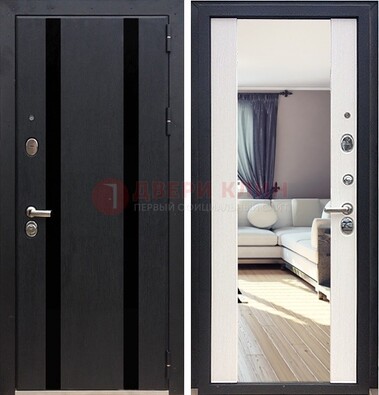 Черная входная дверь с зеркалом МДФ внутри ДЗ-9 в Краснодаре