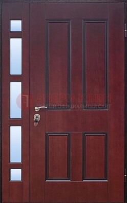Красная входная полуторная дверь со стеклом ПЛ-10 в Краснодаре