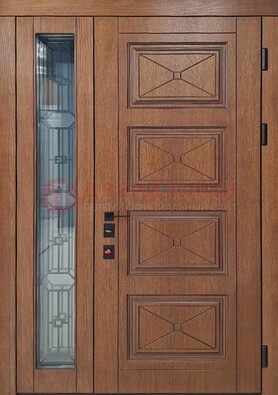 Современная полуторная стальная дверь Винорит со стеклом и ковкой ПЛ-27 в Краснодаре