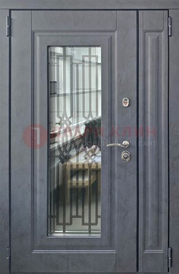 Серая стальная дверь Винорит со стеклом и ковкой ПЛ-29 в Краснодаре