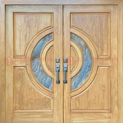 Двухстворчатая металлическая дверь с витражом ВЖ-11 в Краснодаре